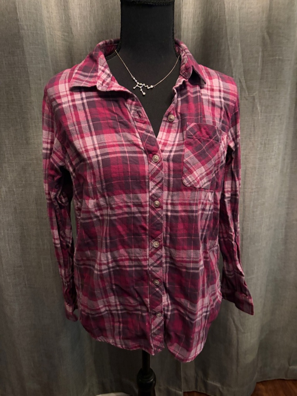 Eddie Bauer Pink and White Plaid Button-Down Shirt
